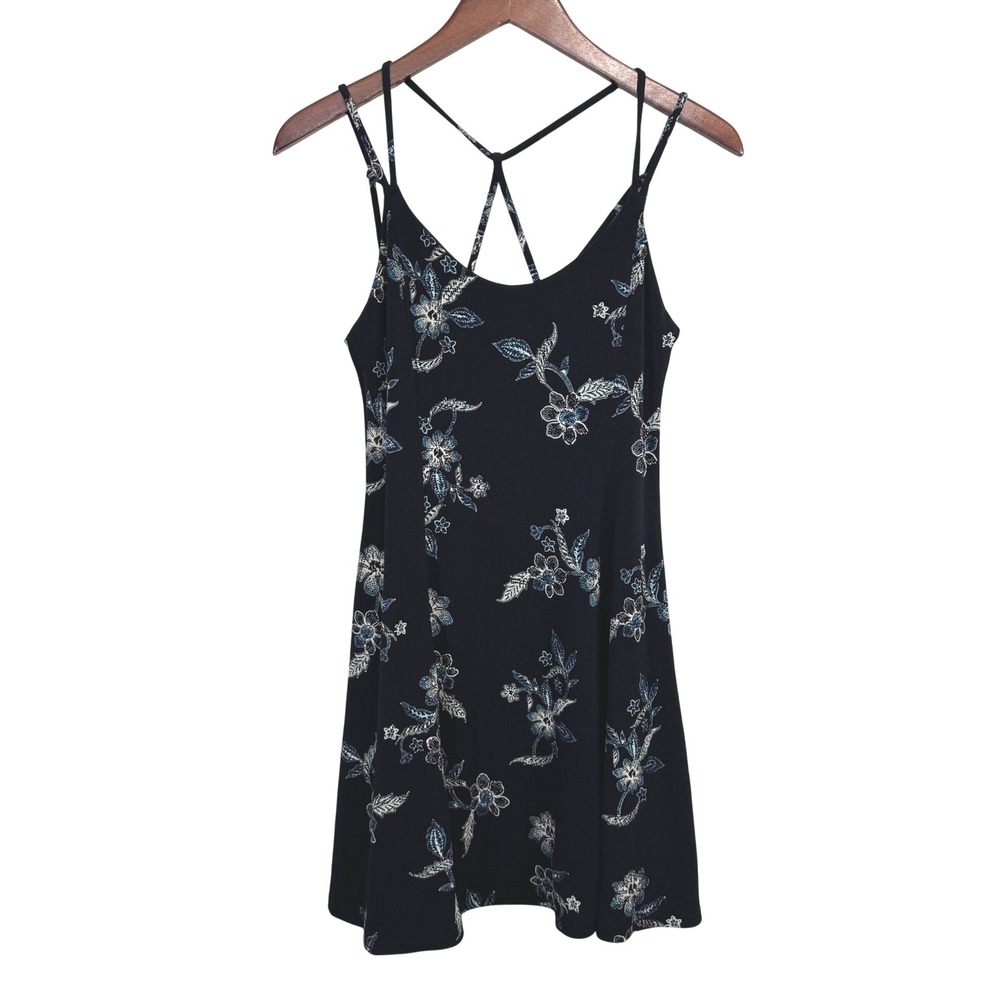 Aeropostale Floral‎ Mini Dress Navy Blue Strappy V-Neck Womens Medium